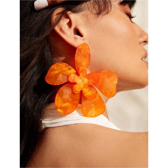 Orange Flower Oversized Earrings - Picture 5 of 5